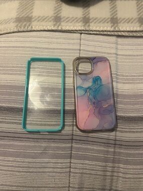 Amazon Marble-Effect Phone Case with Teal Bumper(iPhone 14)